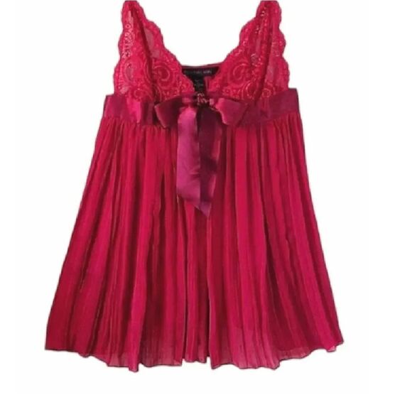 Victoria's Secret VTG Y2K Maroon Lace Bow Pleated Babydoll Mini Slip Small - Picture 7 of 14